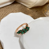 14K Filled Gold Vintage Green AAA Zircon Crystals Leaf Luxury Rings For Women