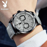 Classic Leather Strap Men's Quartz Watch Multifunction Wristwatch with Casual Fashion Style from Top Brand