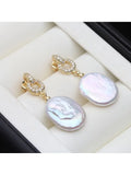 Moon Shape Baroque White Pink Pearls AAA Zircon Diamonds Silver Earrings