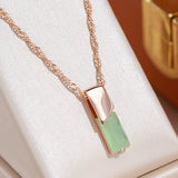 Glossy Square Design Filled 14K Rose Gold Mist Green AAA Zircon Necklace Pendant - Elegant Party  Jewellery