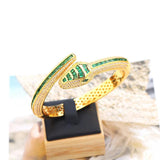 Designer Collection Rectangle Zircon Diamonds Gold Color Snake Serpent Snakelike Open Bangle Bracelet Ladies Watches