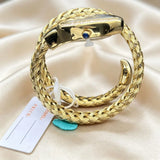 Luxury Lab Diamond Inlaid Gold Snake Braided Bangle Bracelet Ladies Watch