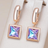 14K Rolled Gold Square Gradient AAA Zircon Crystal Geometric Glossy Fashion Earrings