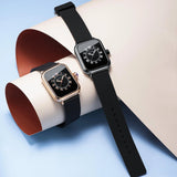 New Women's Square Watch - Fashion Silicone Strap Simulated Smart Dial 35mm Black Rose Gold Quartz Movement Watch