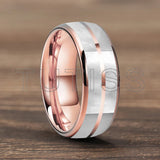 Dome Double Groove Inlaid With Mother Of Pearl Shell  6/8mm Tungsten Ring
