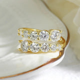3.26 Carat D Colour Double Row Moissanite Diamonds Rings - S925 Silver 18K Gold Plated  Wedding Engagement Jewellery