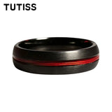 Black Dome Brushed Middle Groove Embedded With Red Fishing Line 6mm 8mm Tungsten Ring