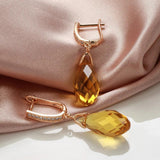 Luxury Shiny 14K Filled Rose Gold AAA Zircon Water Drop  Yellow Crystals Pendant Earrings Fashion Jewellery