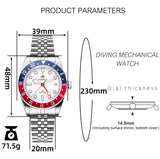 Luxury GMT Men's Diving Watch 200m Waterproof Bubble Mirror Glass Quartz Watch