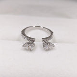 New Design 4*6mm Double Waterdrop VVS1 D Colour Moissanite Diamonds Silver Open Ring
