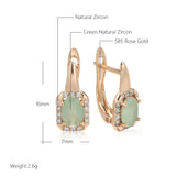 14 Karat Filled Gold New Geometric Oval Jade Green AAA Zircon Crystals Elegant Earrings