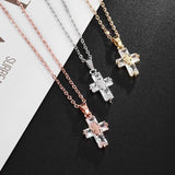 Luxury Delicate Gold Colour Shining AAA Zircon Crystals Cross Pendant Necklace - Religious Amulet Jewellery - The Jewellery Supermarket