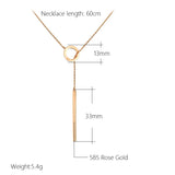 Unique Circle and Stick Rolled 14K Rose Gold Women's Necklace, Simple Trendy Fine Jewellery Glossy Necklace