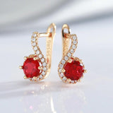 Luxury Rolled 14K Rose Gold Full White and Round Red AAA Zircon Women's lock Earrings Personality Jewellery