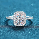 Brilliant 2/1CT Radiant Cut VVS1 D Colour Moissanite Diamonds Silver Engagement Ring