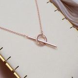 Unique Circle and Stick Rolled 14K Rose Gold Women's Necklace, Simple Trendy Fine Jewellery Glossy Necklace