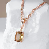 Beautiful Square Brown Rolled 14K Rose Gold AAA Zircon Crystal Necklace for Women - High Quality Jewellery