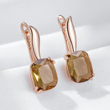 14 Karat Gold Filled Fashion Square Brown AAA Zircon Crystals High Quality Drop Earrings