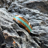 Amazing Whiskey Barrel Oak Wood Crushed Turquoise Inlay Tungsten Carbide Rings