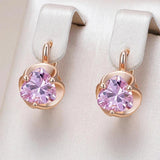 New Arrival Rolled 14K Rose Gold Geometric AAA Pink Zircon Crystal Small Earrings - Shiny Party Jewellery