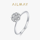 Classic Simple Flower AAAA Lab Created Diamond 925 Sterling Silver Fine Rings
