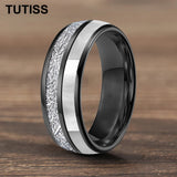 Dome Double Groove Inlaid Meteorite Mother Of Pearl Shell Tungsten Carbide Rings