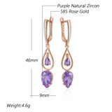 14 Karat Gold Filled Shiny Lilac Purple AAA Zircon Crystals Long Drop Luxury Earrings