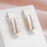 Glossy Simple Stylish AAA Zircon Diamonds Full Paved 14K Rolled Rose Gold Earrings For Women - Fine Jewellery