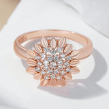 Fashion 14K Rolled Rose Gold Creative Crystal Flower AAA Zircon Diamonds Rings for Women Vintage Wedding Jewellery