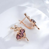 Admirable Rolled 14K Rose Gold Purple Dancer Design AAA Zircon Crystals Luxury Drop Earrings - Fashion Jewellery