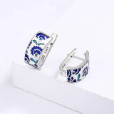 Classic Handmade Blue Enamel Earrings Flower Shape Fashion Stud Earrings