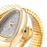 Amazing Luxury Zircon Diamond Dial Stainless Steel Quartz Wristwatch Fashion Snake Watch for WomenLady Dress Jewelry