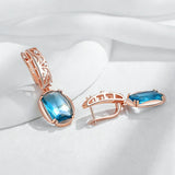 14K Gold Filled High Quality Square Blue AAA Zircon Crystals Drop Earrings