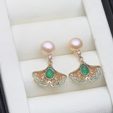 Classic Butterfly Multicolour Real Pearl Green Zircon Silver Stud Drop Earrings
