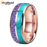 Dome Double Groove Inlaid Purple Carbon Fiber Turquoise Men and Women Tungsten Rings