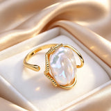 Luxury Beaded Design Freshwater Big Baroque Pearl Silver Gold Colour Cocktail Rings