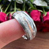 Arrow And White Meteorite Inlay 8MM Multicolor Tungsten Wedding Men Women Rings