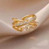 New Handmade Open Adjustable Stainless Steel Eternity Promise AAA Zirconia Crystal Rings, Trendy Fashion Jewellery