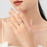 Charming 925 Silver Luxury Dazzling AAAA Lab Created Diamond Cross Line Ring