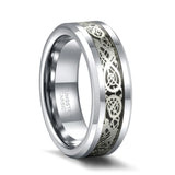 New Silver Color Celtic Dragon Inlay Polished Tungsten Engagement Wedding Ring