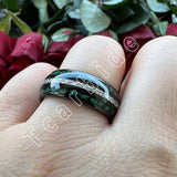 Bright Meteorite and Malachite Inlay 8MM Tungsten Carbide Wedding Men Women Ring