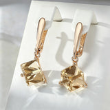 14 Karat Rolled Gold Unique Light Brown Cube AAA Zircon Crsytals Long Drop Earrings