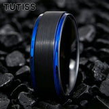 Matte Silver Brushed Center Shiny Blue Beveled Edges Two Tone 6/8mm Tungsten Rings