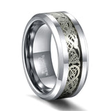 New Silver Color Celtic Dragon Inlay Polished Tungsten Engagement Wedding Ring