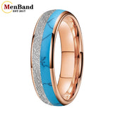 White Meteorite Block-like Turquoise Inlay 6/8MM Tungsten Rings for Men And Women