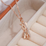14K Rolled Gold Fashion Hollow Chain Inlay AAA Zircon Diamonds Geometric Pendant Necklace