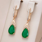 Luxury Elegant 14K Rolled Rose Gold Retro Green AAA Zircon Crystals Drop Earrings For Women - Fine Jewellery