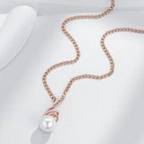 14K Rolled Gold Elegant White Pearl AAA Zircon Diamonds Unique Pendant And Necklace