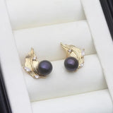 Feather Branch Real Multicolour Pearls AAA Zircon Diamonds Silver Stud Earrings