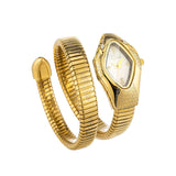 New Luxury Top Fashion Brand Snake Design Gold Colour Stainless Steel Bracelet Quartz Ladies Wristwatches